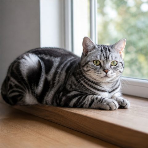 American Shorthair kedisi güvenli ve yeşil bir bahçede yürürken