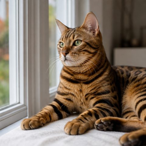 Bengal kedisi güvenli ve yeşil bir bahçede yürürken