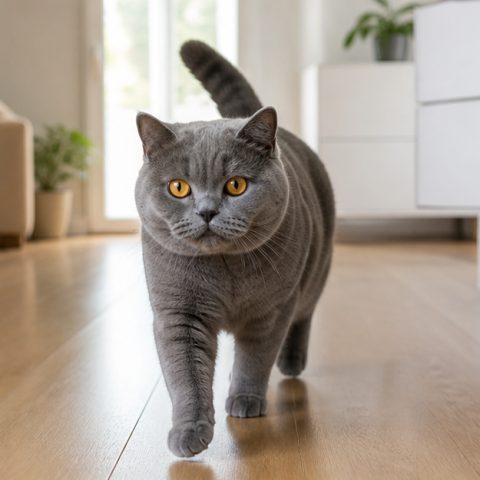 British Shorthair kedisi ev ortamında oyuncakla oynarken
