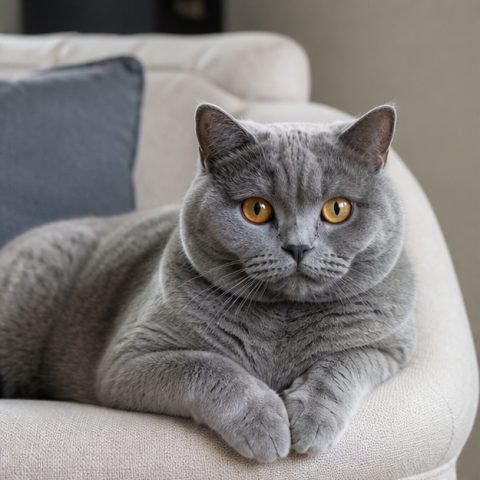 Chartreux kedisi aydınlık bir pencere yanında dinlenirken