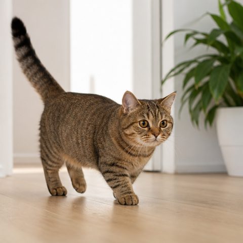 Munchkin kedisi ev ortamında oyuncakla oynarken