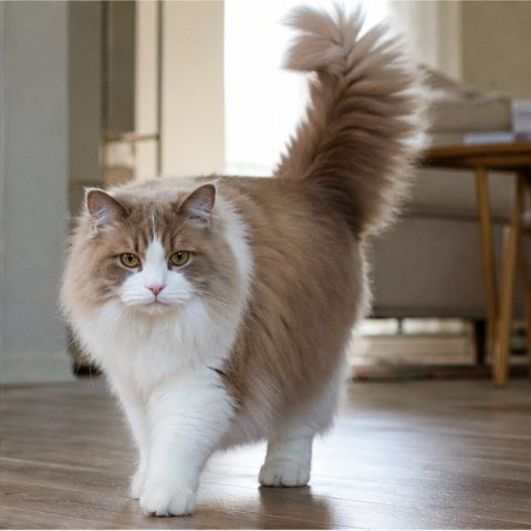 Ragamuffin kedisi ev ortamında oyuncakla oynarken