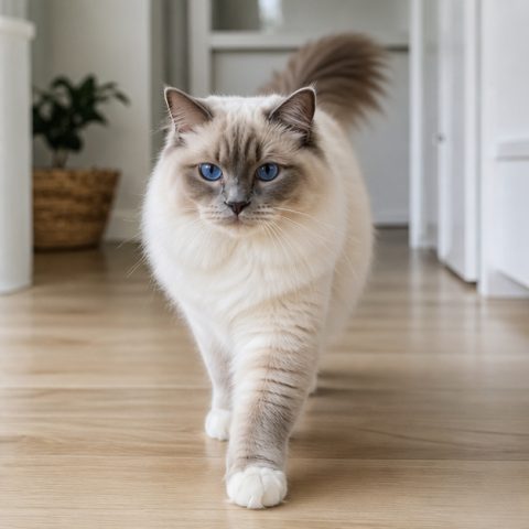 Ragdoll kedisi ev ortamında oyuncakla oynarken