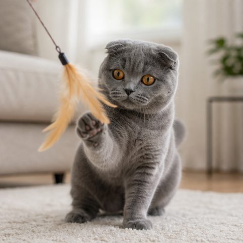 Scottish Fold kedisi doğal ışıkta yakın portresi