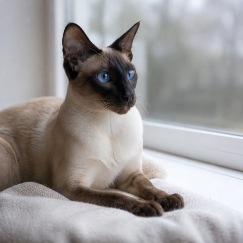 Siamese kedisi güvenli ve yeşil bir bahçede yürürken