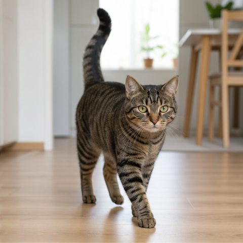 Tekir Kedi kedisi ev ortamında oyuncakla oynarken