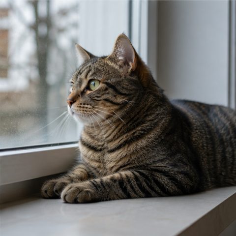 Tekir Kedi kedisi güvenli ve yeşil bir bahçede yürürken